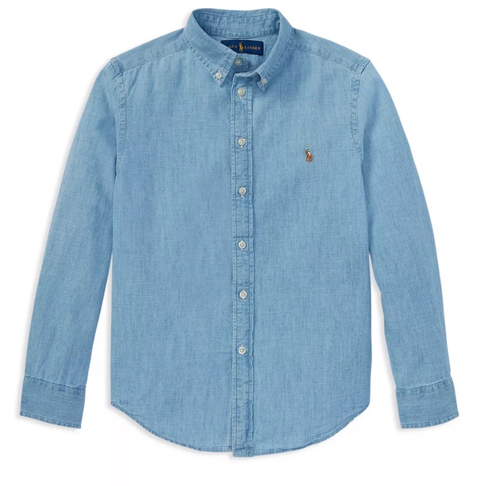 Like NEW Ralph Lauren Boys' Chambray Button-Down Shirt. Size L / 14/16
